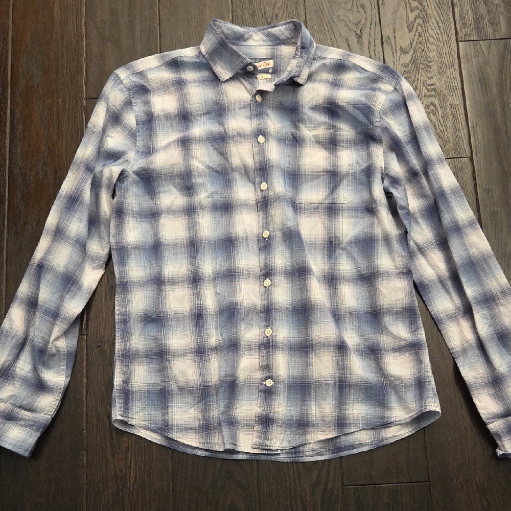 johnnie-O Hangin Out Light Blue and White Checkered Shirt Size Medium